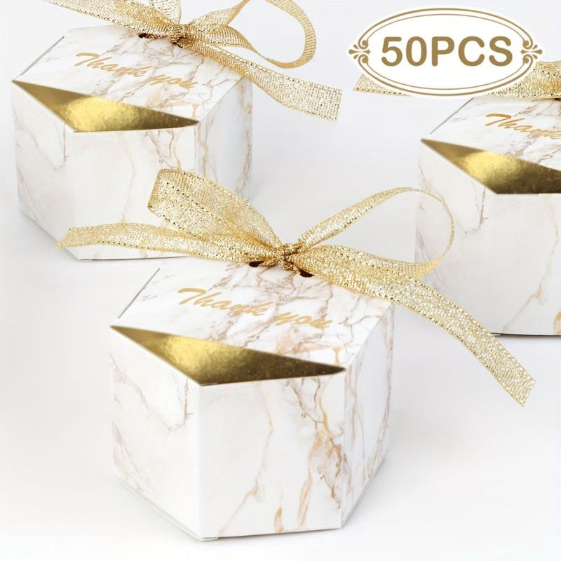 50pcs Marble Wedding Favor Candy Boxes Golden Treat Gift Bags