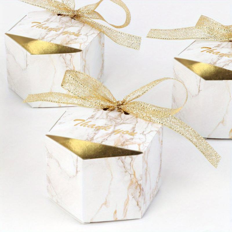 50pcs Marble Wedding Favor Candy Boxes Golden Treat Gift Bags
