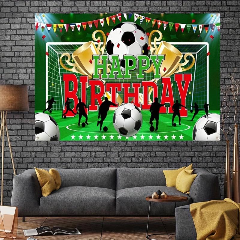 Soccer Happy Birthday Banner Party Backdrop Decoration