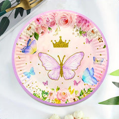 Pink Butterfly Party Decor Spring Supply Tableware Set