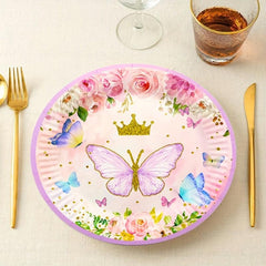 Pink Butterfly Party Decor Spring Supply Tableware Set