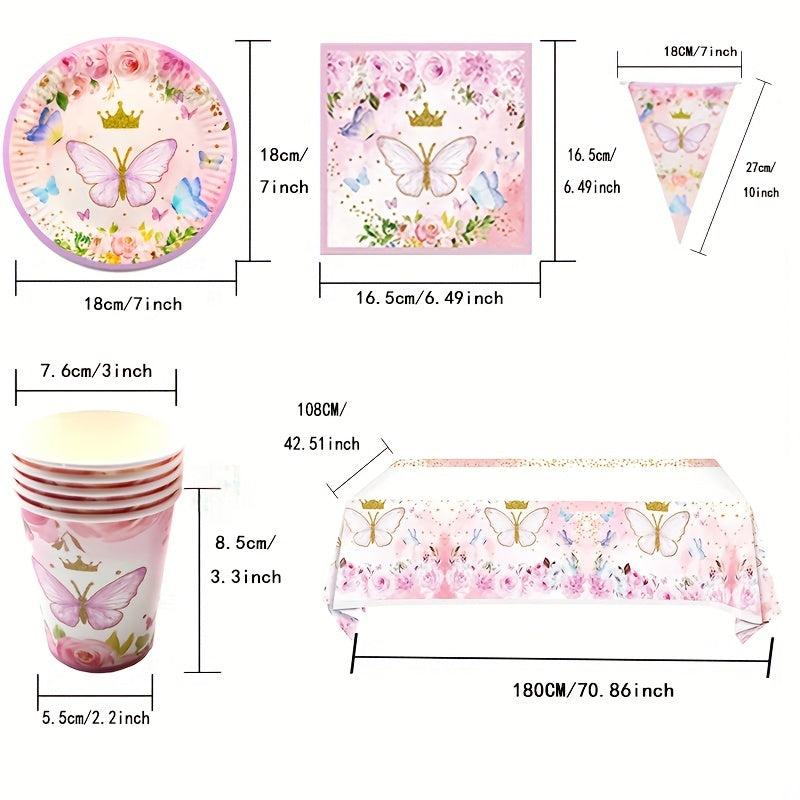 Pink Butterfly Party Decor Spring Supply Tableware Set