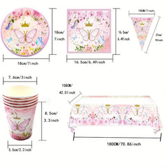 Pink Butterfly Party Decor Spring Supply Tableware Set