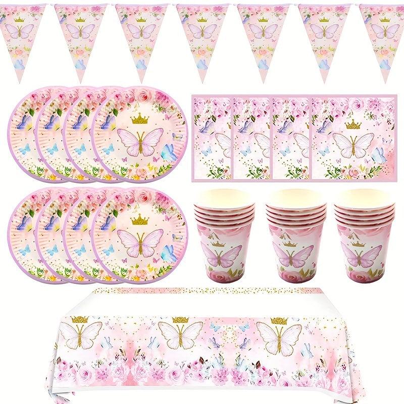 Pink Butterfly Party Decor Spring Supply Tableware Set