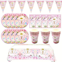 Pink Butterfly Party Decor Spring Supply Tableware Set