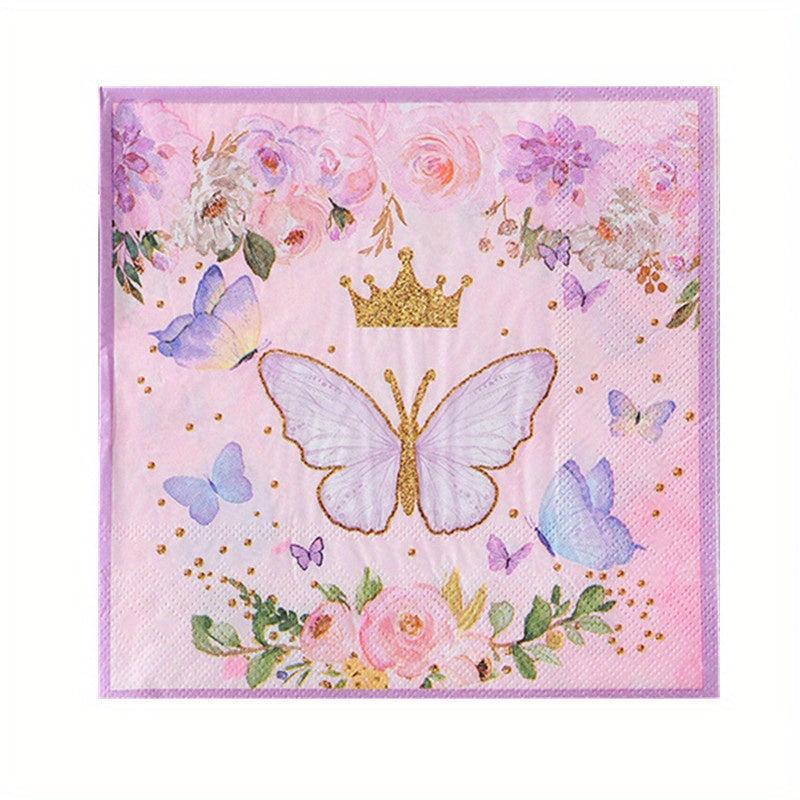 Pink Butterfly Party Decor Spring Supply Tableware Set