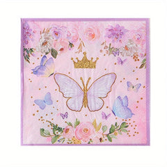 Pink Butterfly Party Decor Spring Supply Tableware Set