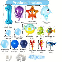 47pcs Ocean Themed Balloon Set with Animal Balloon Birthday Decorations