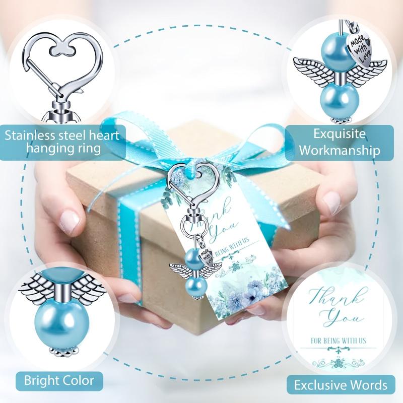 12pcs Boys Baby Shower Favors Angel Keychains Favor Boxes and Thank You Cards