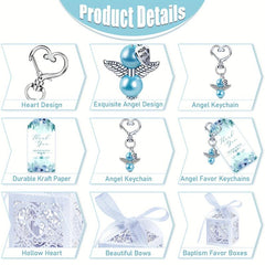 12pcs Boys Baby Shower Favors Angel Keychains Favor Boxes and Thank You Cards