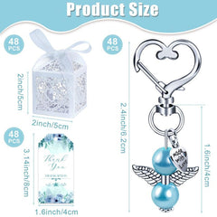 12pcs Boys Baby Shower Favors Angel Keychains Favor Boxes and Thank You Cards