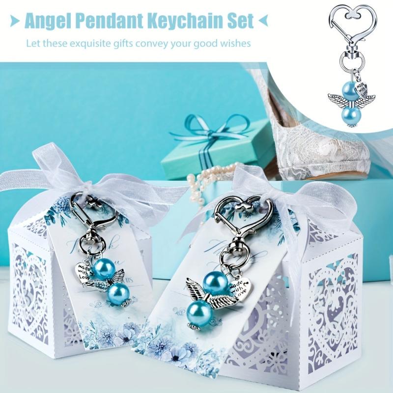 12pcs Boys Baby Shower Favors Angel Keychains Favor Boxes and Thank You Cards