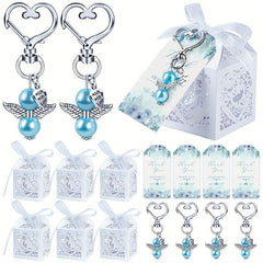 12pcs Boys Baby Shower Favors Angel Keychains Favor Boxes and Thank You Cards