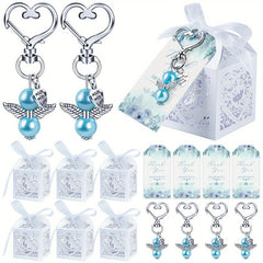 12pcs Boys Baby Shower Favors Angel Keychains Favor Boxes and Thank You Cards