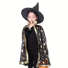 Halloween Cloak Hat Set Cosplay Witch Wizard Costume Photoshoot Props