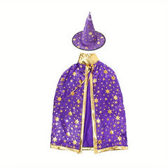 Halloween Cloak Hat Set Cosplay Witch Wizard Costume Photoshoot Props
