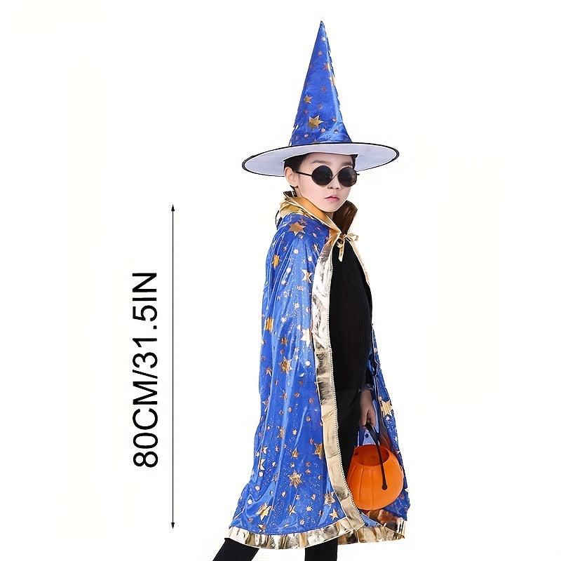 Halloween Cloak Hat Set Cosplay Witch Wizard Costume Photoshoot Props