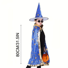 Halloween Cloak Hat Set Cosplay Witch Wizard Costume Photoshoot Props