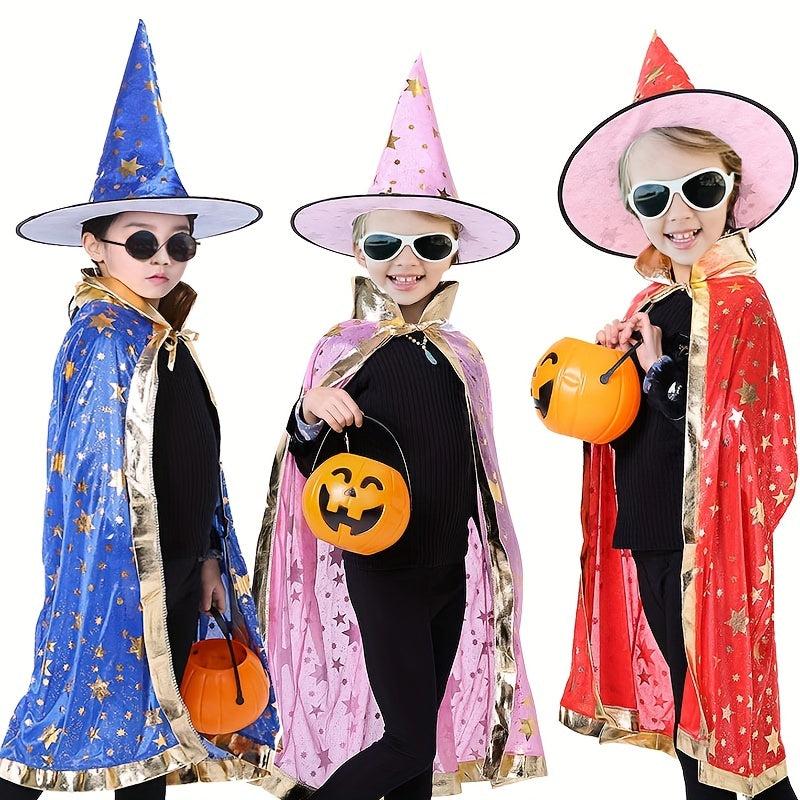 Halloween Cloak Hat Set Cosplay Witch Wizard Costume Photoshoot Props