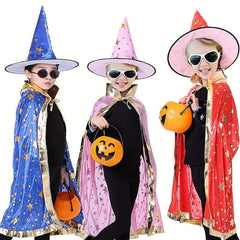 Halloween Cloak Hat Set Cosplay Witch Wizard Costume Photoshoot Props