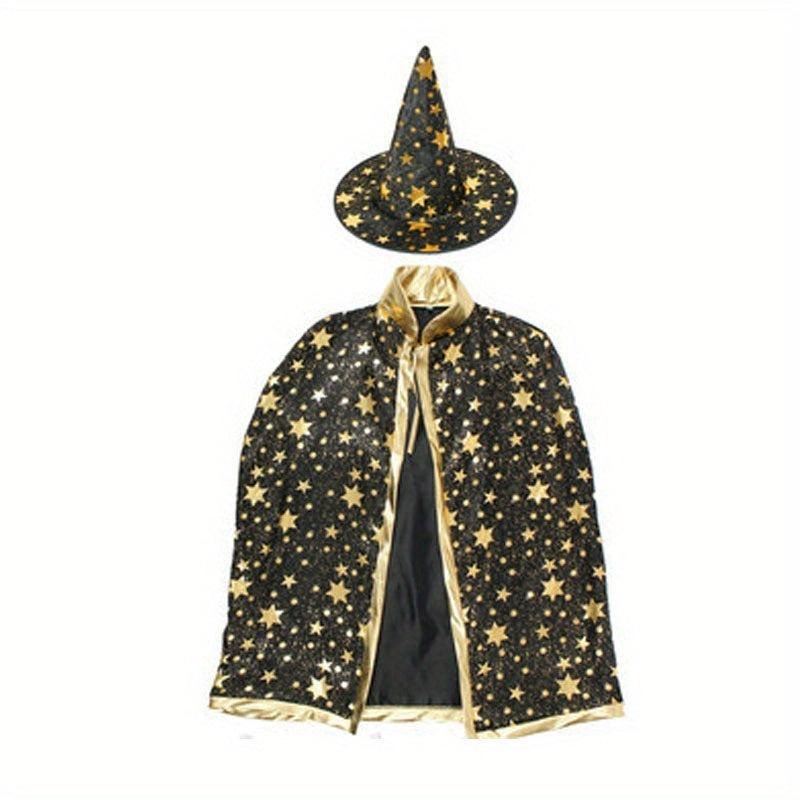 Halloween Cloak Hat Set Cosplay Witch Wizard Costume Photoshoot Props