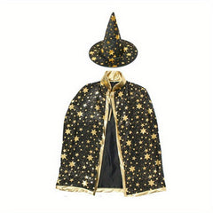 Halloween Cloak Hat Set Cosplay Witch Wizard Costume Photoshoot Props