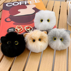 Adorable Cat Pompom Keychain Charm - Perfect for Keys, Bags, Phones