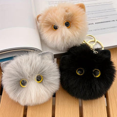 Adorable Cat Pompom Keychain Charm - Perfect for Keys, Bags, Phones