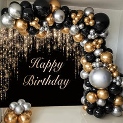 7x5ft Happy Birthday Backdrop Banner with Glitter Bokeh Spots
