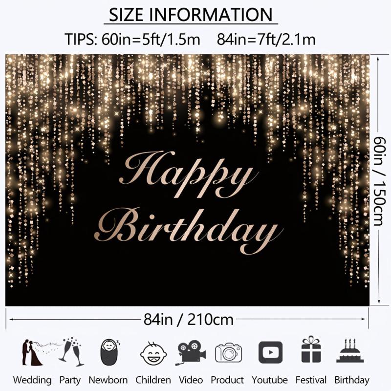 7x5ft Happy Birthday Backdrop Banner with Glitter Bokeh Spots