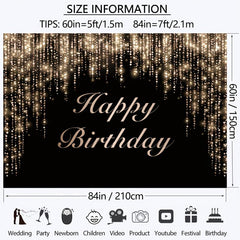 7x5ft Happy Birthday Backdrop Banner with Glitter Bokeh Spots