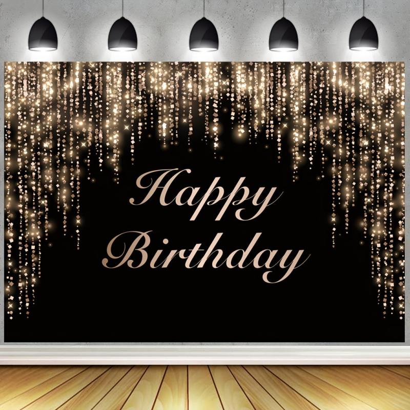 7x5ft Happy Birthday Backdrop Banner with Glitter Bokeh Spots