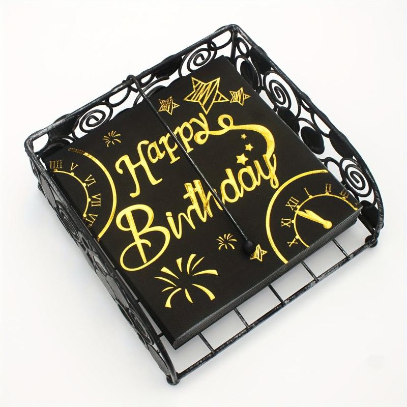 20pcs Golden Birthday Napkin Disposable Tissue Happy Birthday Artistic Pattern