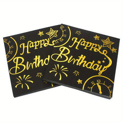20pcs Golden Birthday Napkin Disposable Tissue Happy Birthday Artistic Pattern