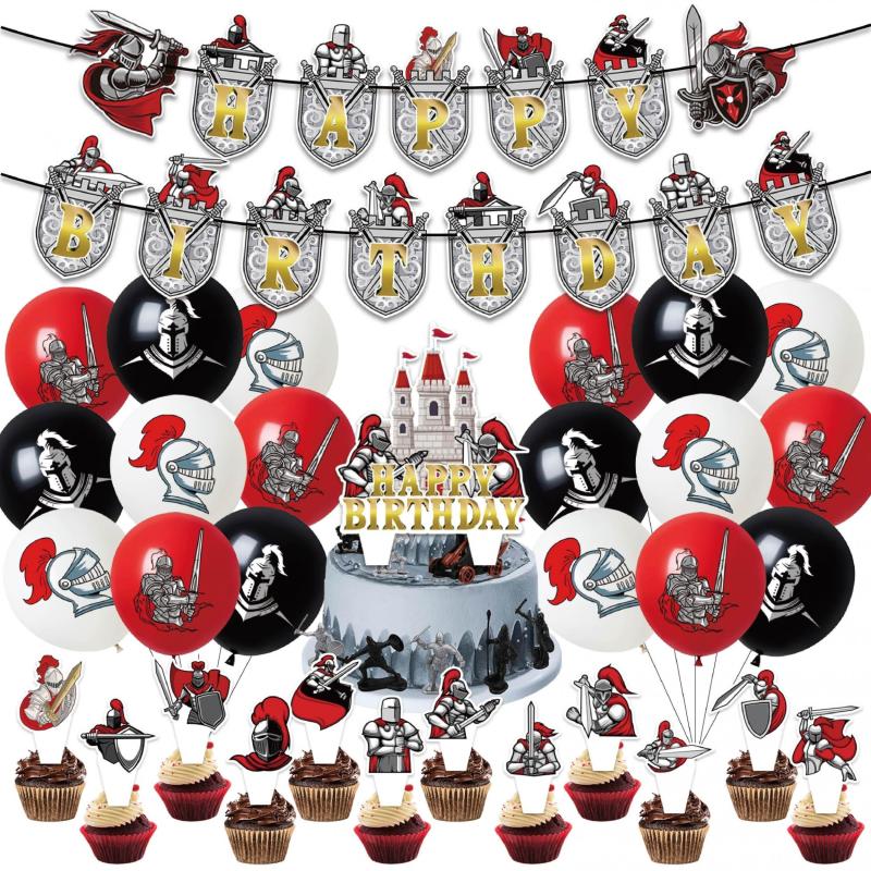 Medieval Knight Birthday Party Decorations Set - Castle Flag Balloons