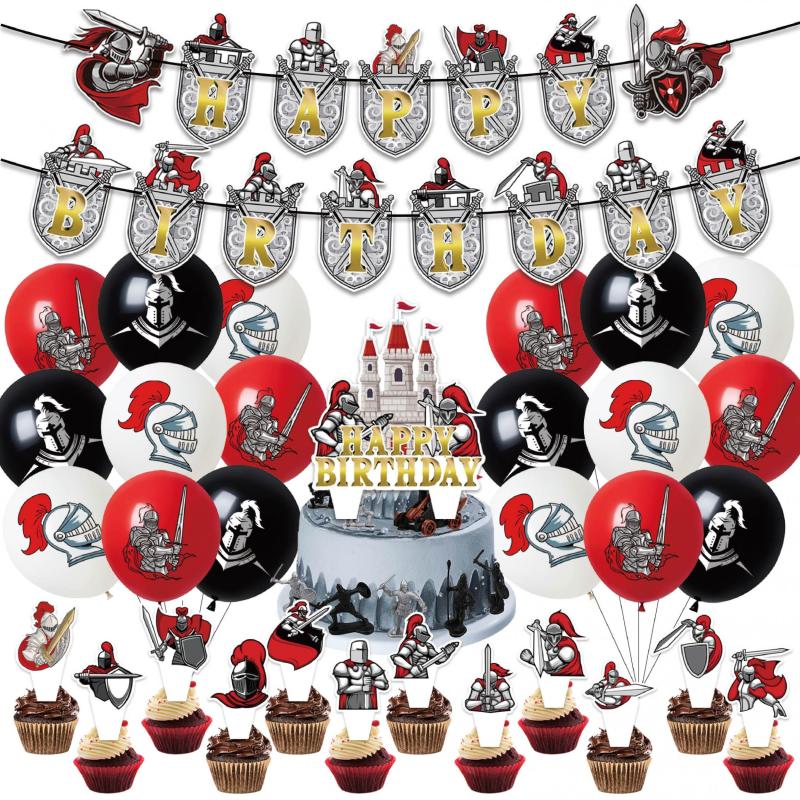 Medieval Knight Birthday Party Decorations Set - Castle Flag Balloons
