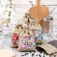 20pcs Burlap Organza Drawstring Bags for Jewelry, Cosmetics, Weddings