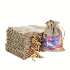20pcs Burlap Organza Drawstring Bags for Jewelry, Cosmetics, Weddings