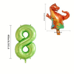 2pcs Fruit Green Number Birthday Party Balloon & T-Rex Dinosaur