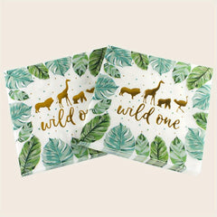 20pcs Animal Wild One Foil Napkin 13in 2 Layers Zoo Party Supplies