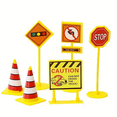 Road Barrier Road Sign Tower Hanging Mini Construction Vehicle Cake Decoration
