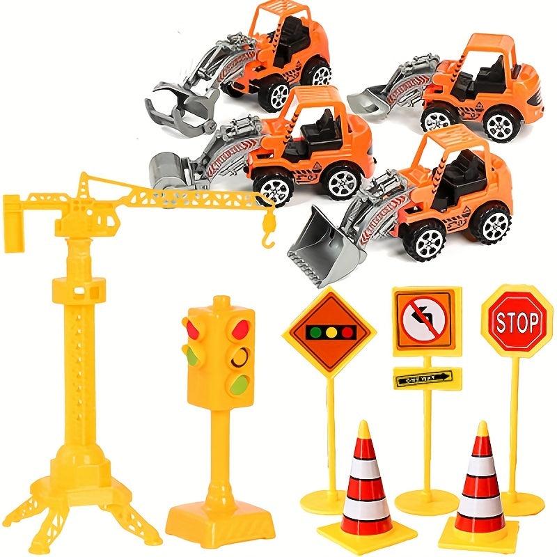 Road Barrier Road Sign Tower Hanging Mini Construction Vehicle Cake Decoration