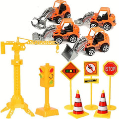 Road Barrier Road Sign Tower Hanging Mini Construction Vehicle Cake Decoration