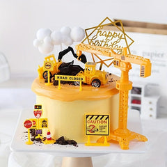 Road Barrier Road Sign Tower Hanging Mini Construction Vehicle Cake Decoration