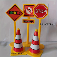 Road Barrier Road Sign Tower Hanging Mini Construction Vehicle Cake Decoration