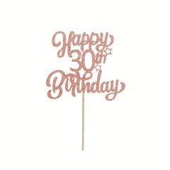 Glitter Rose Golden Happy Birthday Cake Topper, Age 13 18 21 30 40 50 60