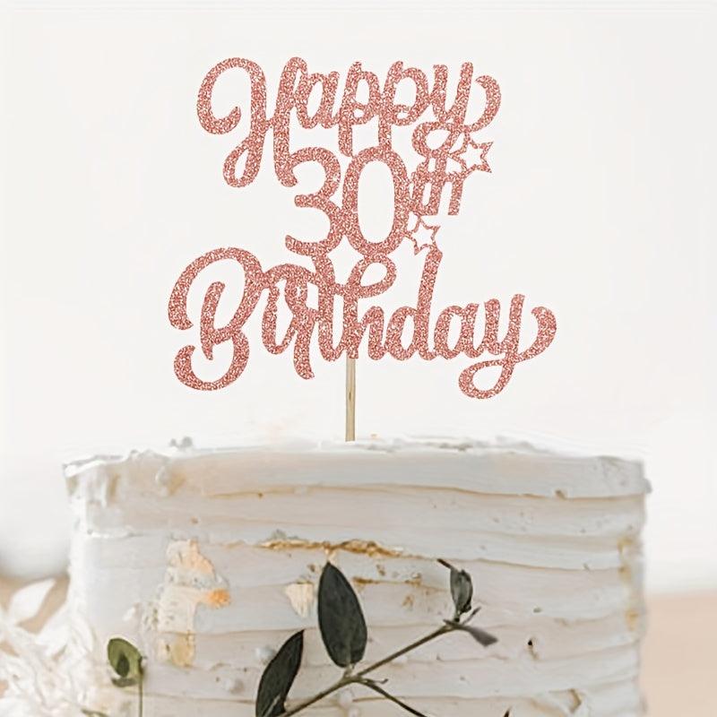 Glitter Rose Golden Happy Birthday Cake Topper, Age 13 18 21 30 40 50 60