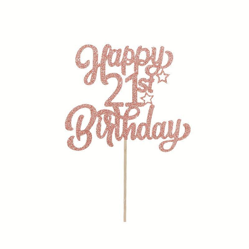 Glitter Rose Golden Happy Birthday Cake Topper, Age 13 18 21 30 40 50 60