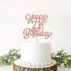 Glitter Rose Golden Happy Birthday Cake Topper, Age 13 18 21 30 40 50 60
