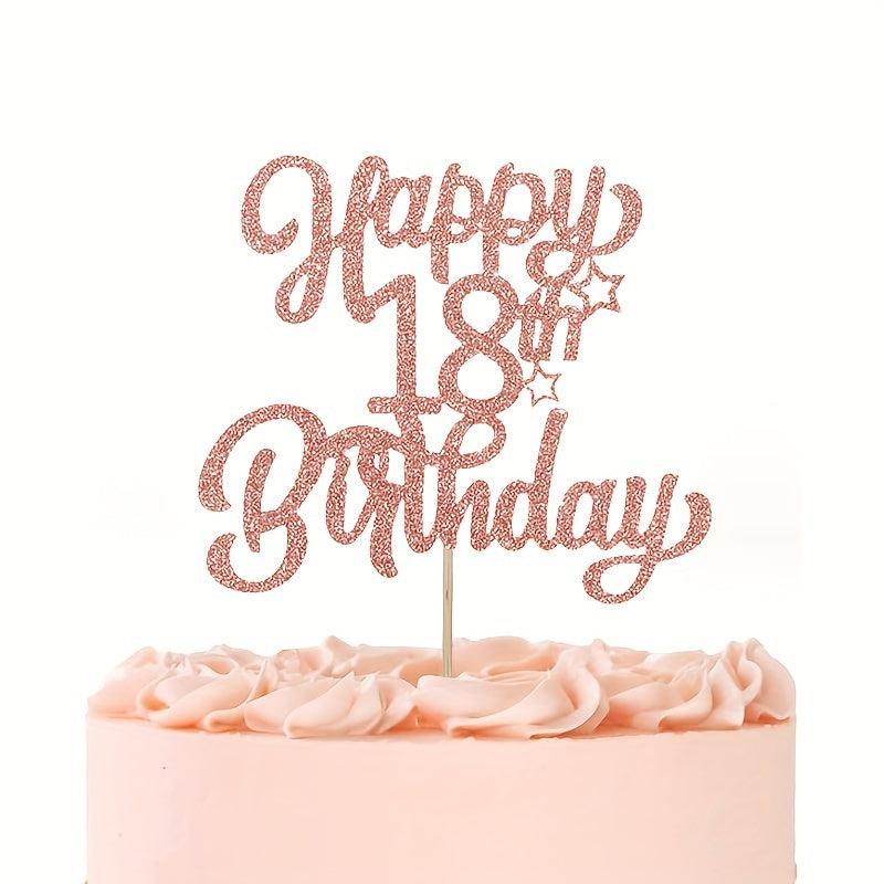 Glitter Rose Golden Happy Birthday Cake Topper, Age 13 18 21 30 40 50 60
